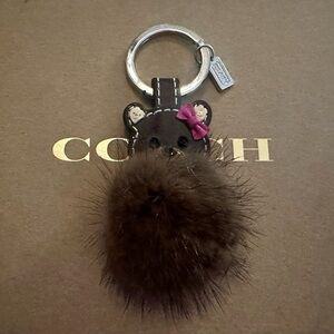 COPY - RARE Coach Brown Patent Leather Mink Fur Teddy Bear Keychain Fob Bag Cha…